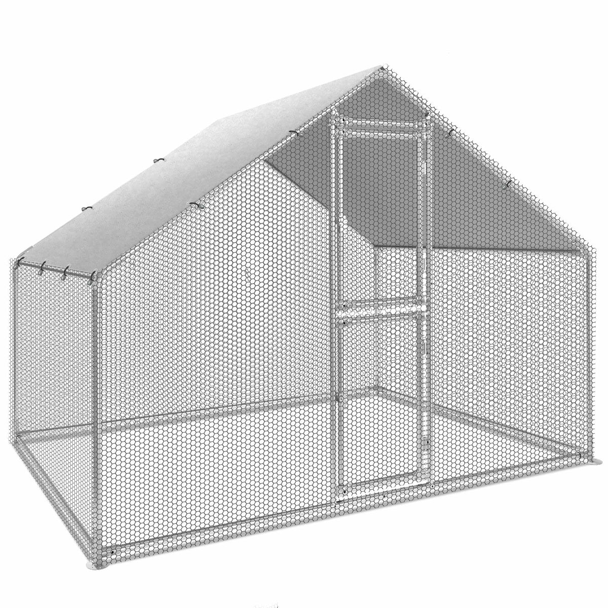 6.6 x 9.8 x 6.4 ft Metal Chicken Coop with Waterproof Cover J8653