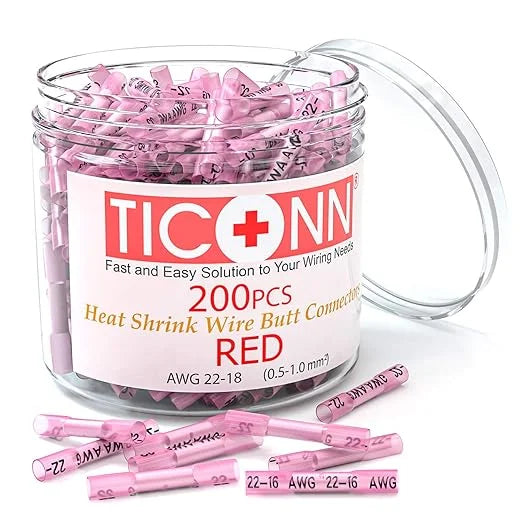 Red 200PCS Insulated Waterproof Heat Shrink Butt Wire Connector Kit C89198