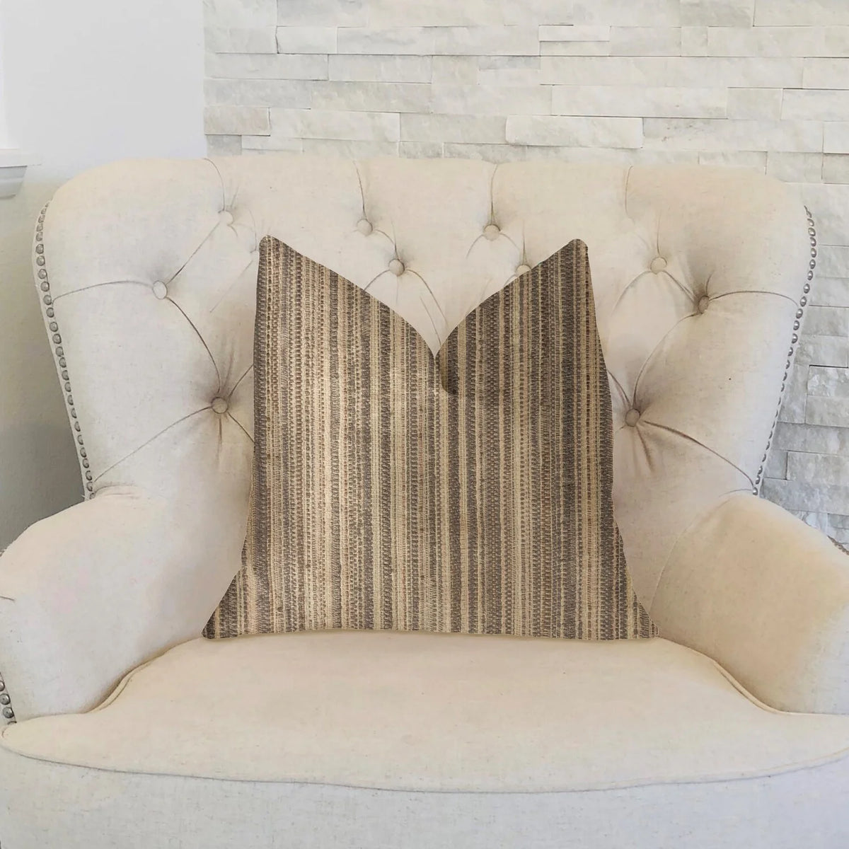 Ivory and Beige Throw Pillow 12"L x20"W R8488