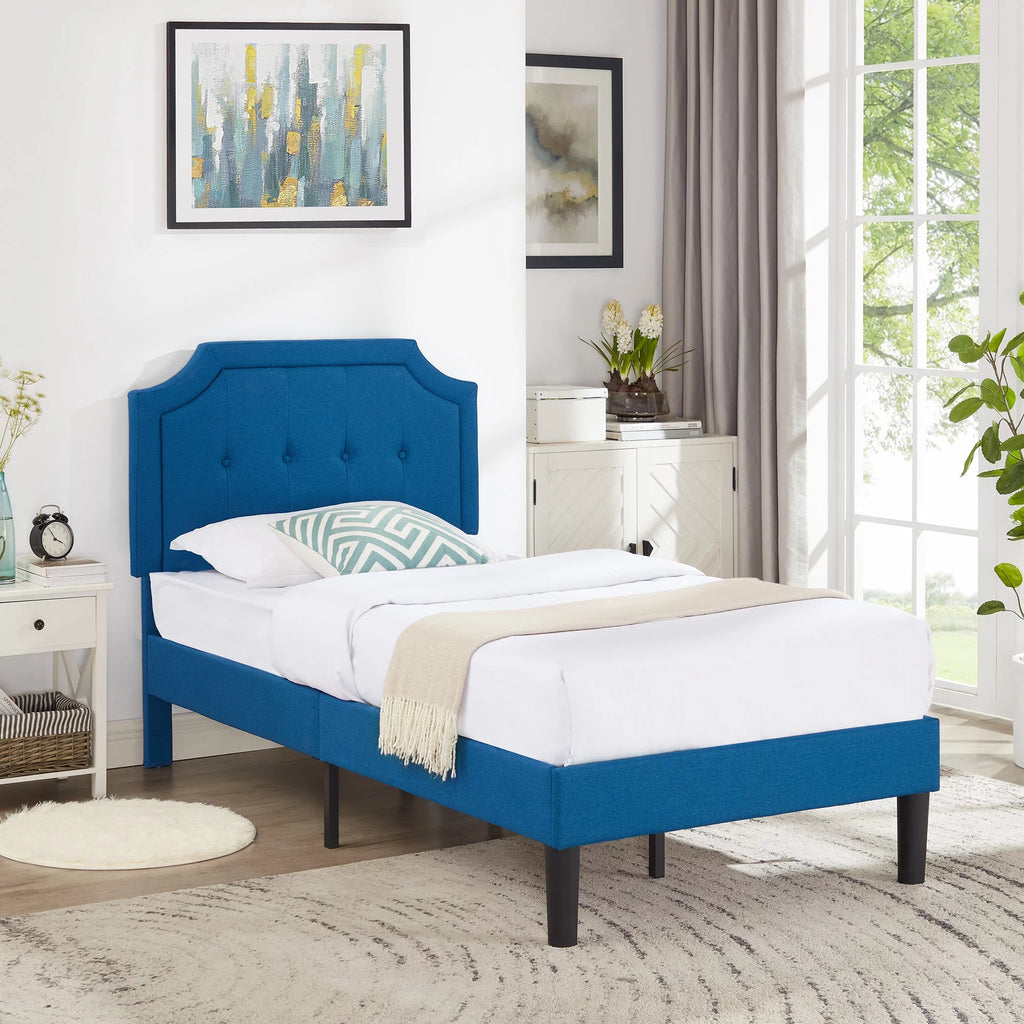 Twin Upholstered Platform Bed Frame with Adjustable Headboard A64988