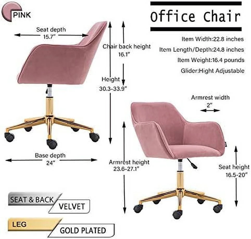 Velvet Yellow Adjustable Height Revolving Office Chair with Gold Metal Legs T103