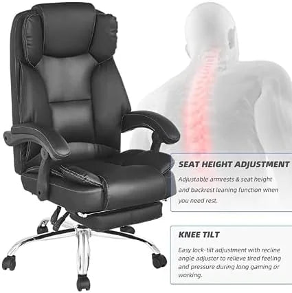 Black PU Leather Reclining Office Chair with Footrest U1002
