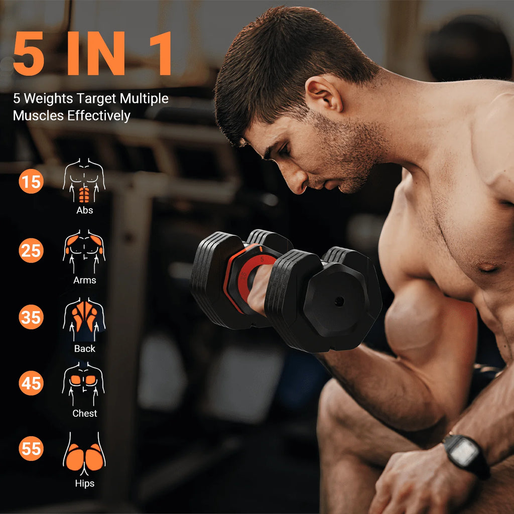 55lb 5 in 1 Adjustable Dumbbell Set with Rack U59641