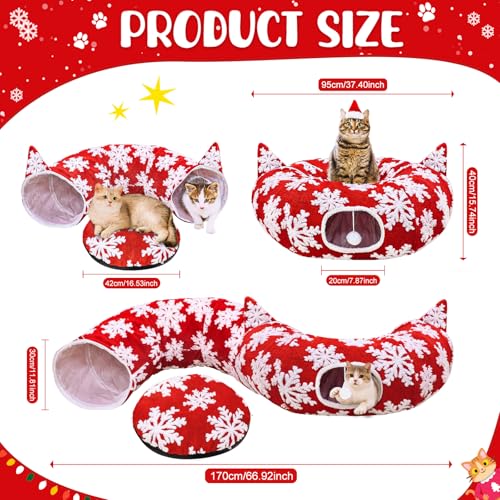 Red Snowflake Cat Tunnel with Washable Mat & 11Pcs Cat Toys V2998