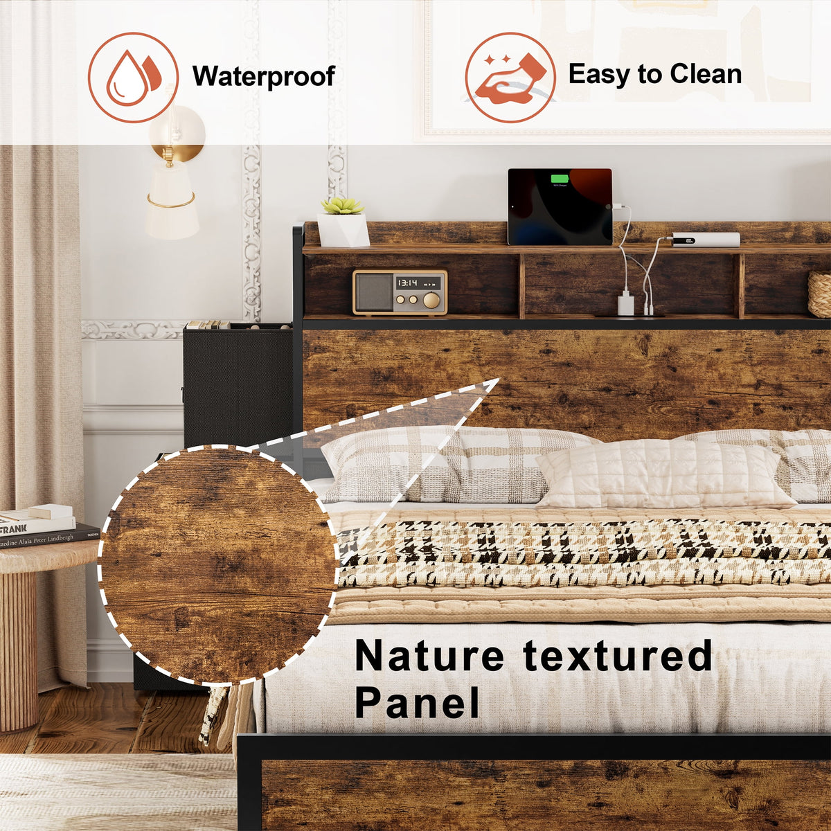 Queen Bed Frame with 6 Drawers Storage Headboard LED USB Ports & Outlets L576