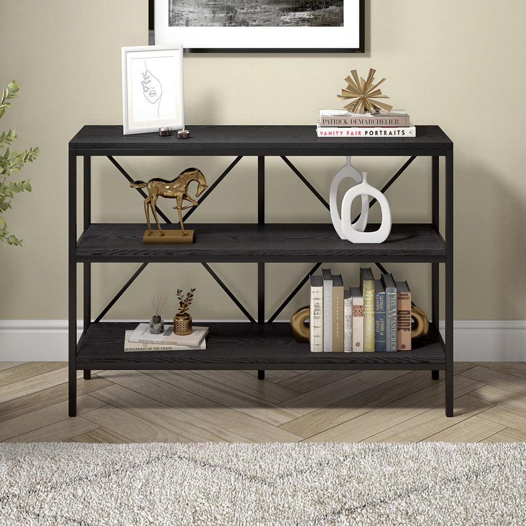 Blackened Bronze Black Grain Rectangular Console Table Y3876